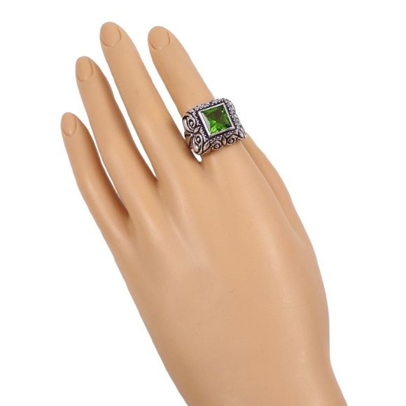Sterling Silver Green CZ Scroll Large Ring Size 6.25 - Picture 3 of 6